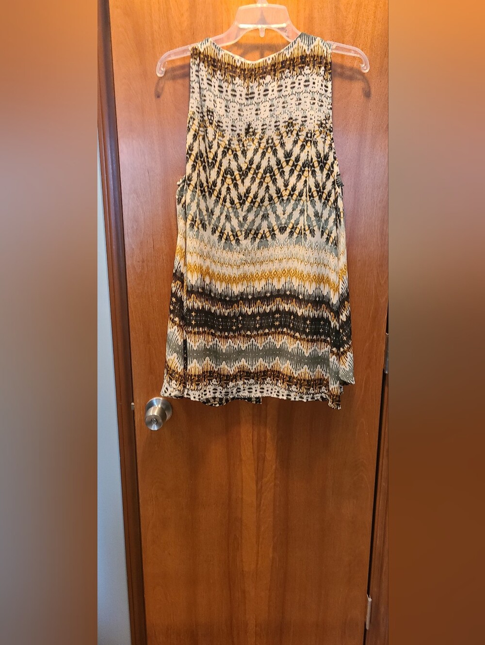 Womens Printed A-Line Top In Cream, Black, Green Aztec Print